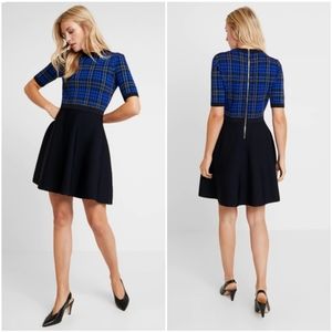 Elegant Blue and Black Plaid Dress